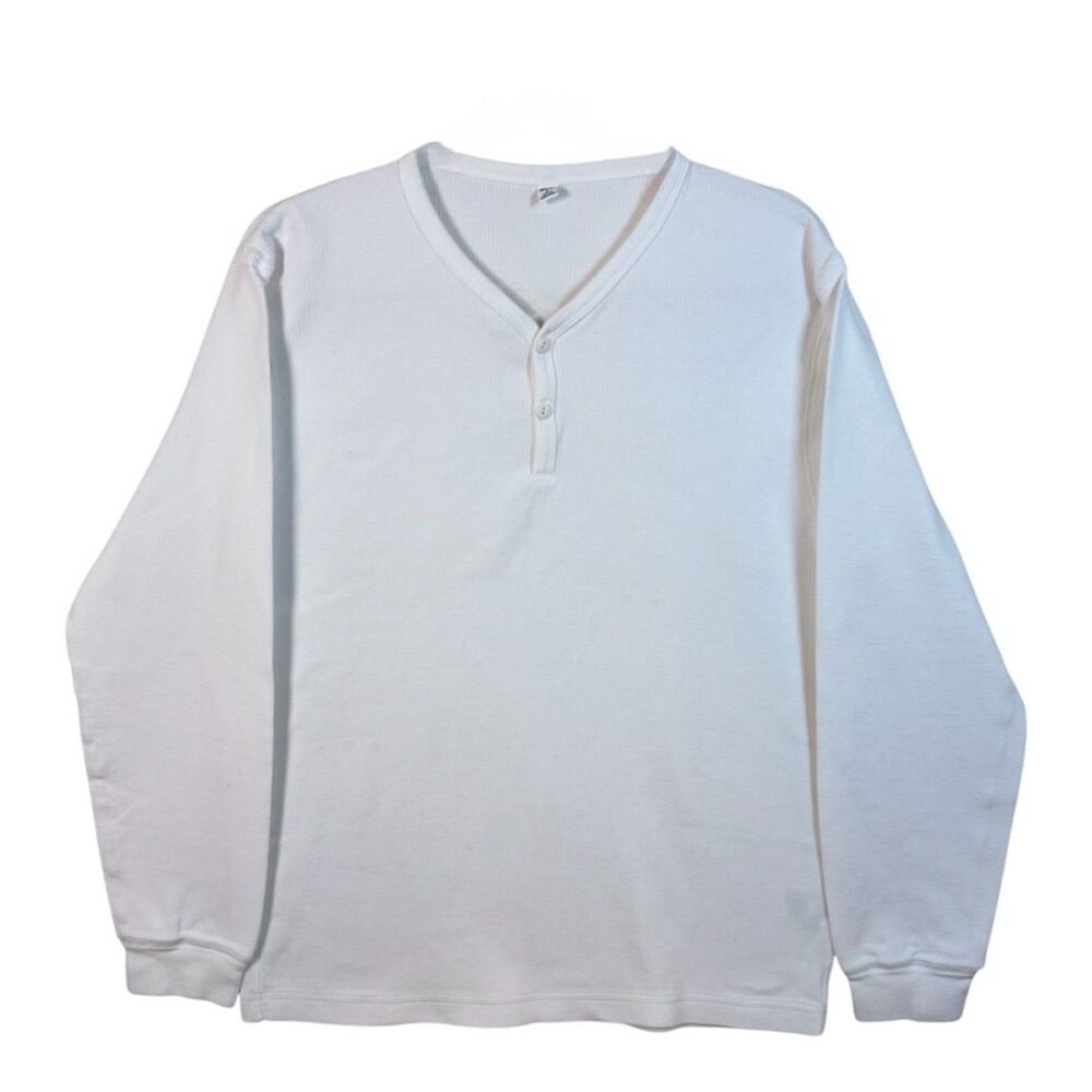 Uniqlo Waffle Henley Long Sleeve Shirt Mens Medium White EUC